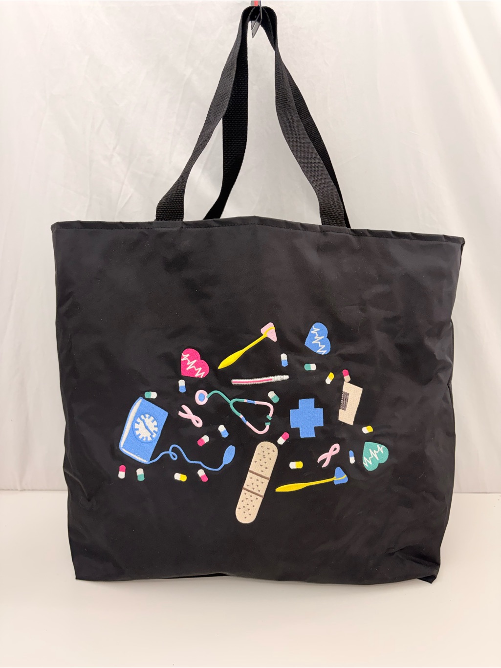 Scrub Stuff Black Nylon Expandable Tote Bag Embroidered Healthcare Medical Nurse